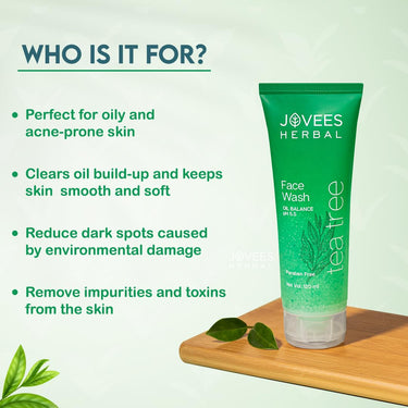 Jovees Herbal Tea Tree Oil Control Face Wash for Oily & Sensitive Skin | Paraben & Alcohol-Free, Controls Oil, Prevents Breakouts, Remove Dead Skin | Gentle Cleanser For All Skin Types - 120ml